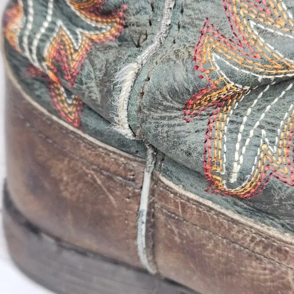 ARIAT Western Boots Brown Green US 4 Leather Embroidered Square Toe 10047010